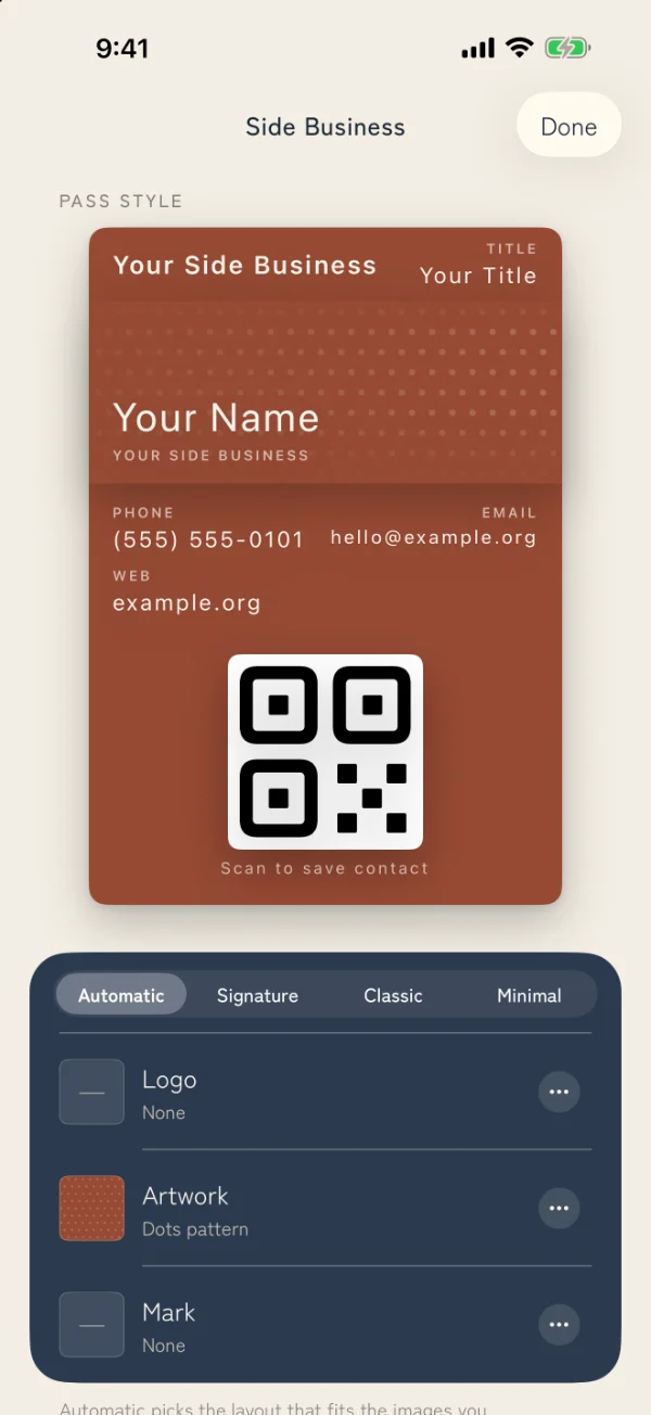 Choosing a pass style for a card