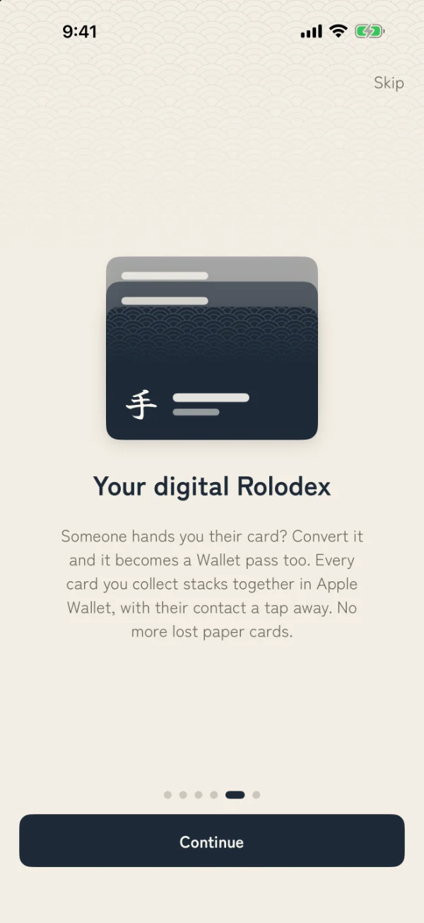 The digital Rolodex introduction screen
