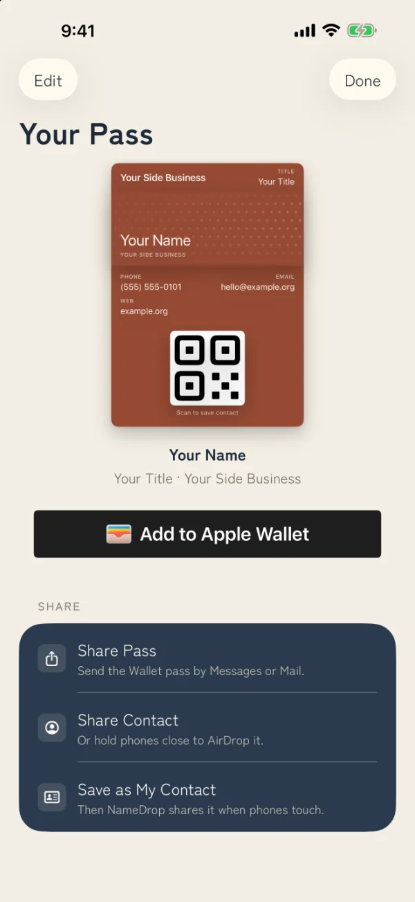 A finished pass with the Add to Apple Wallet button